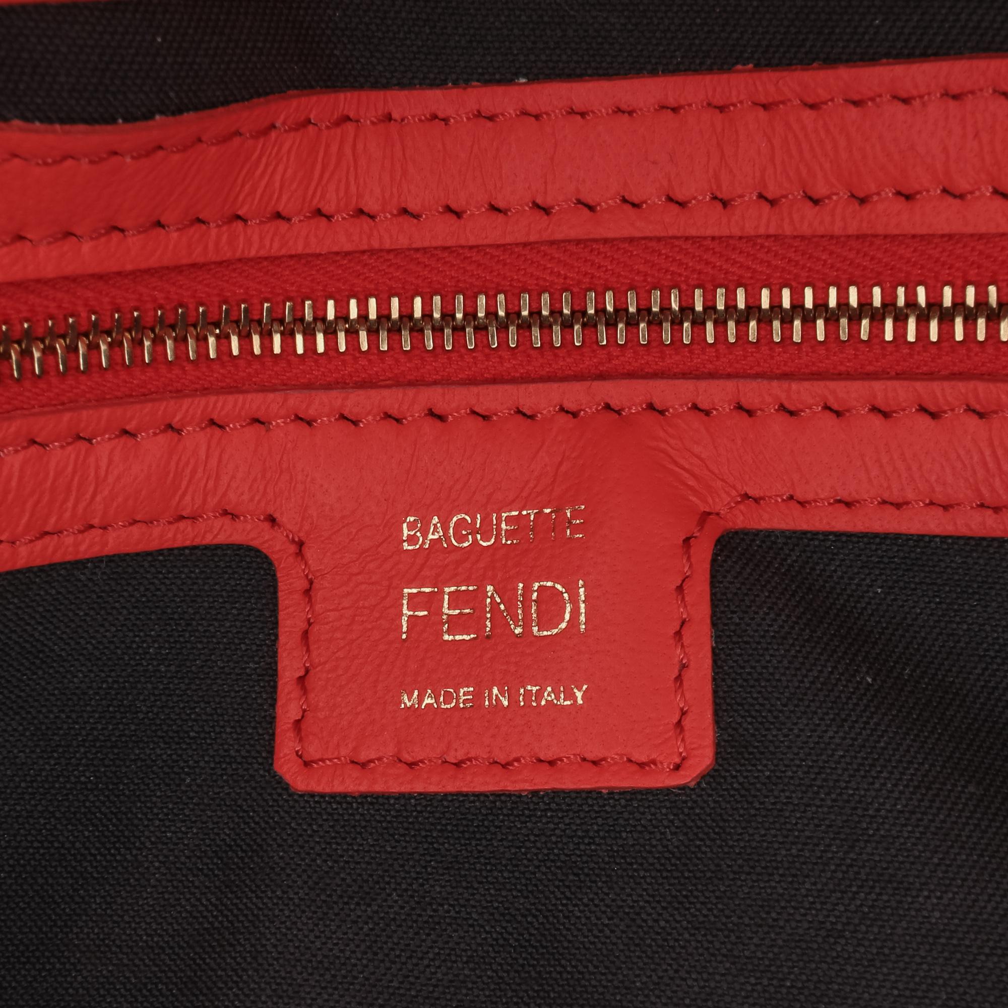 Fendi Zucca Embossed Leather Baguette Satchel