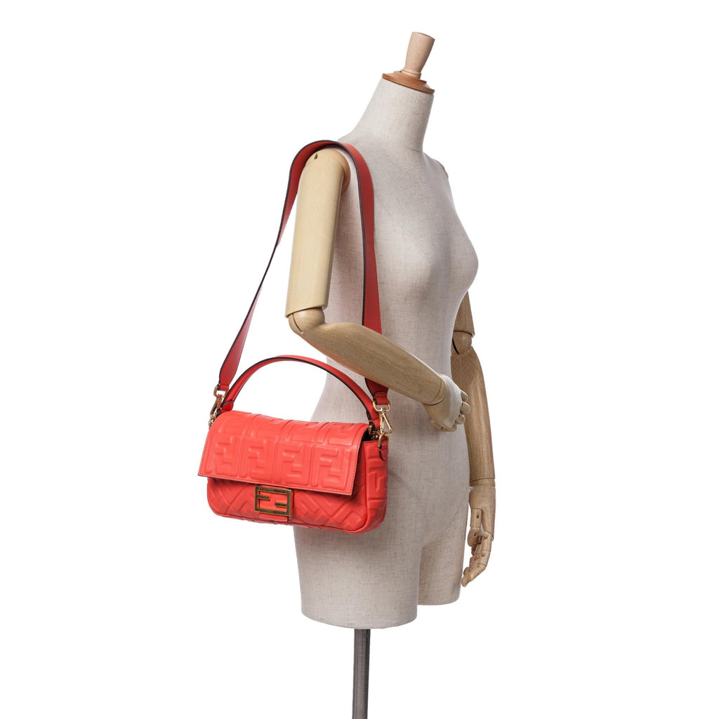Fendi Zucca Embossed Leather Baguette Satchel