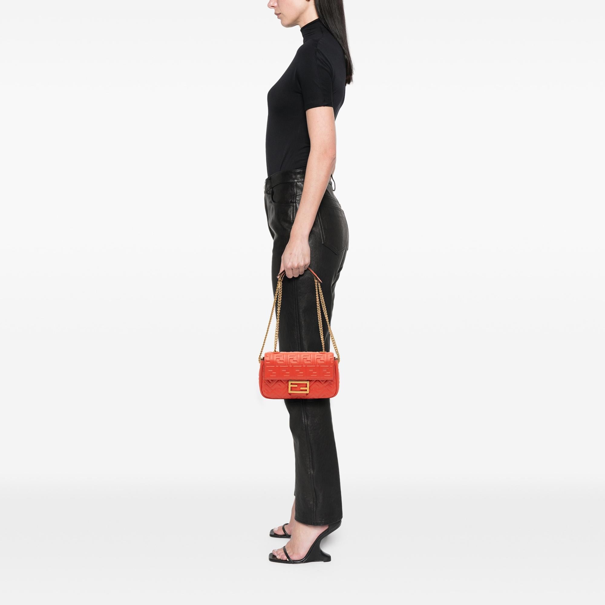 Fendi Zucca Embossed Leather Chain Midi Baguette