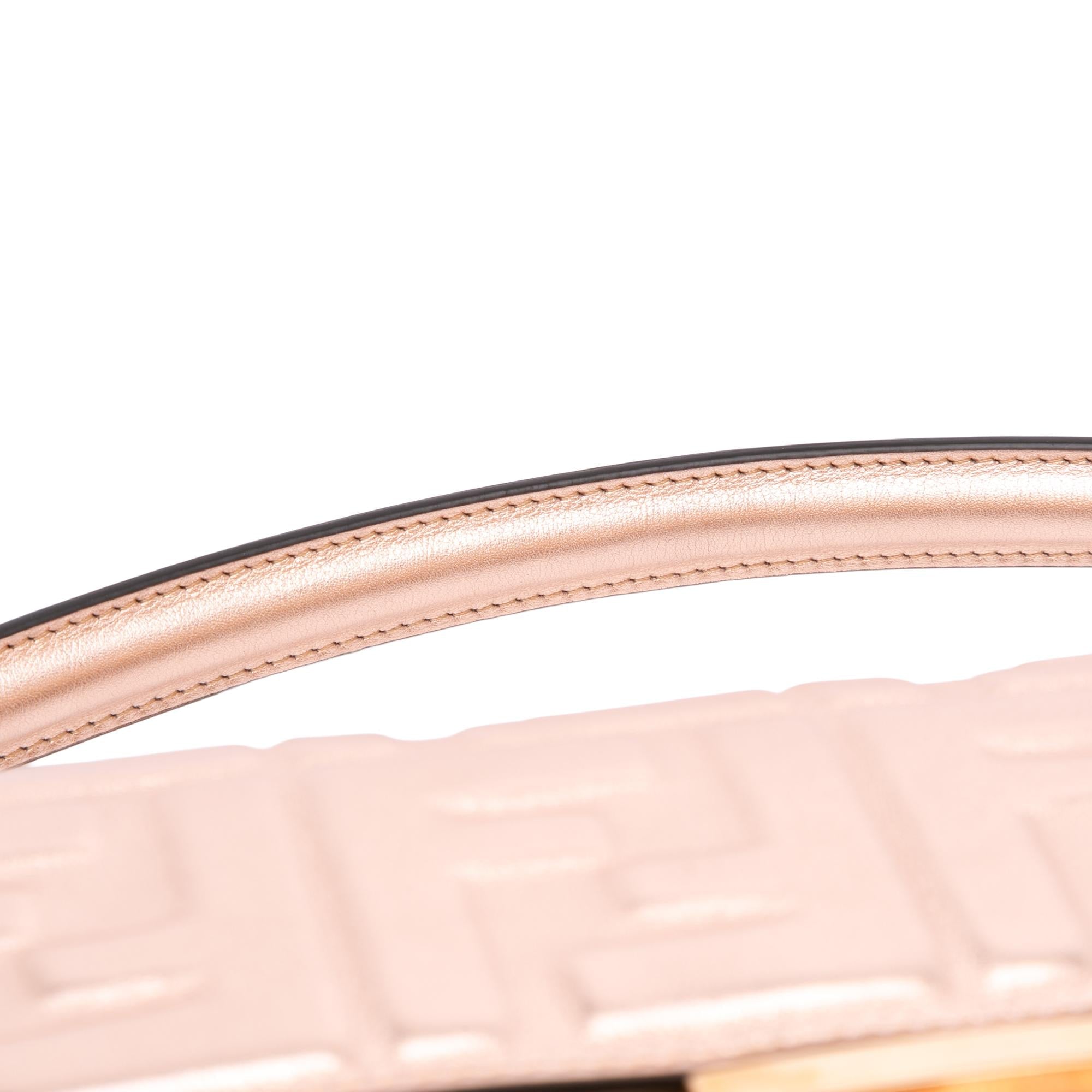 Fendi Zucca Embossed Metallic Leather Baguette Satchel