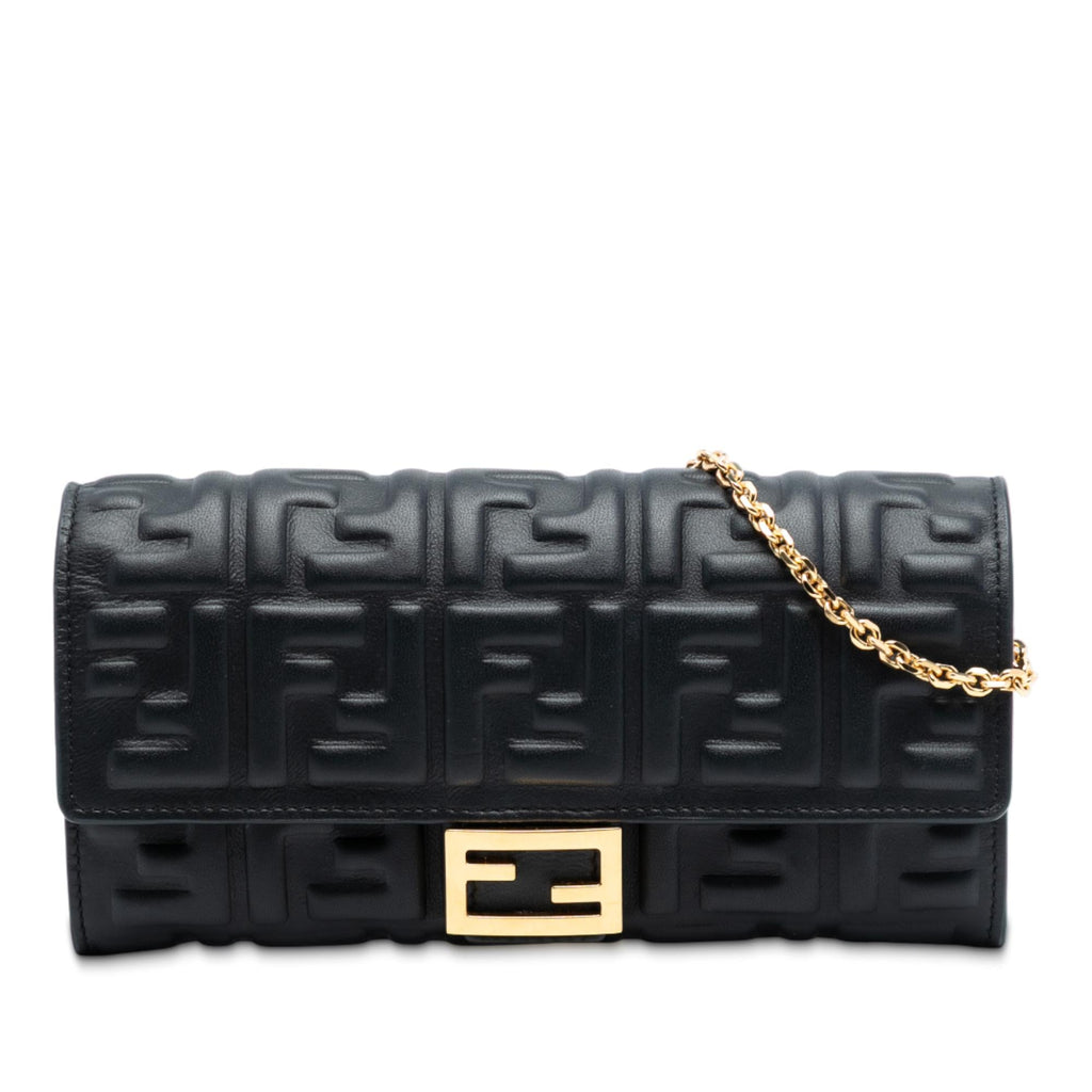 Fendi Zucca Embossed Nappa Baguette Continental Wallet With Chain