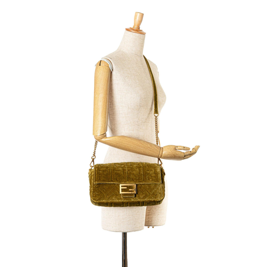 Fendi Zucca Embossed Velvet Baguette Satchel