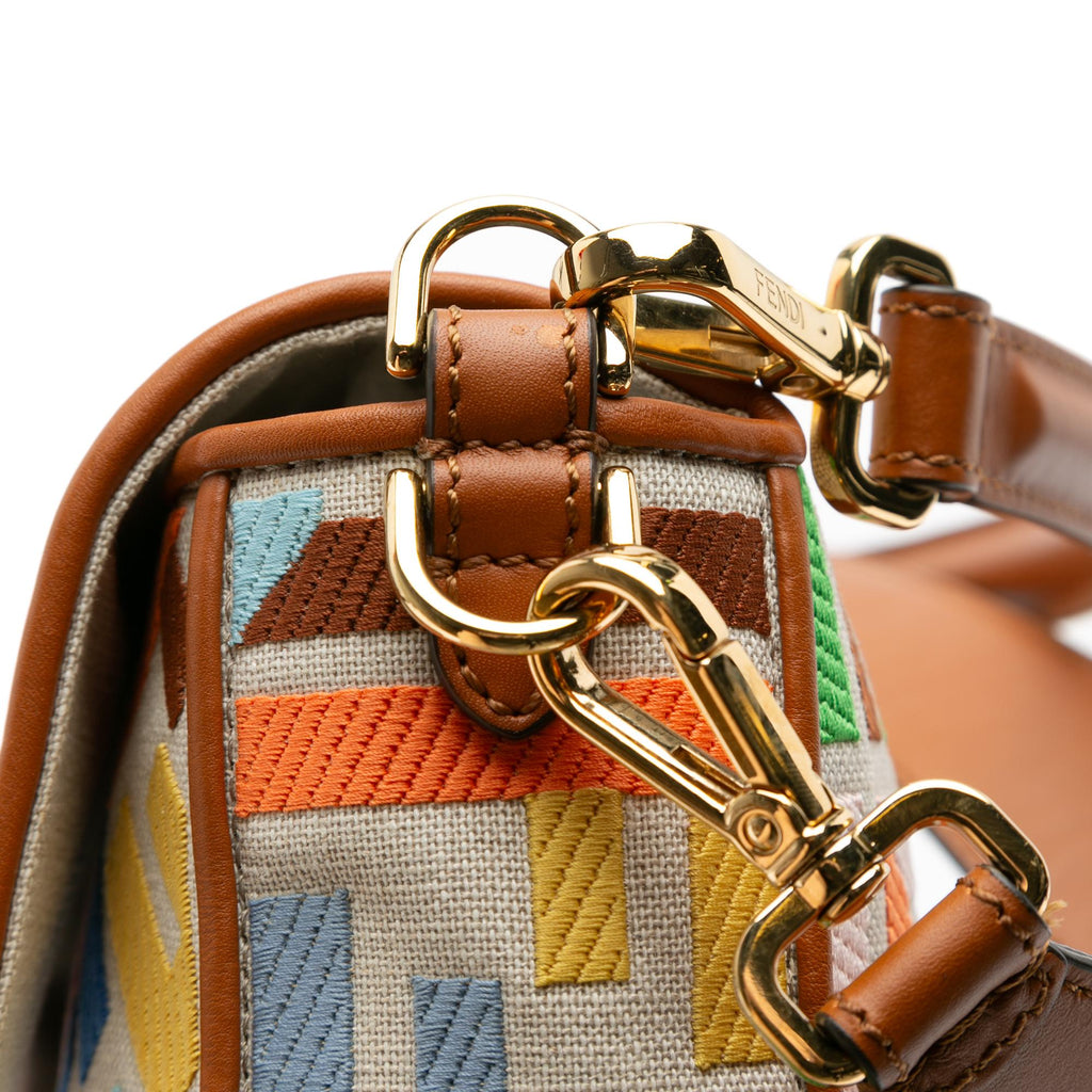 Fendi Zucca Embroidered Canvas Baguette Satchel