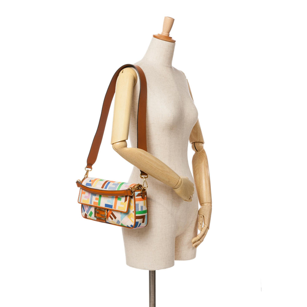 Fendi Zucca Embroidered Canvas Baguette Satchel