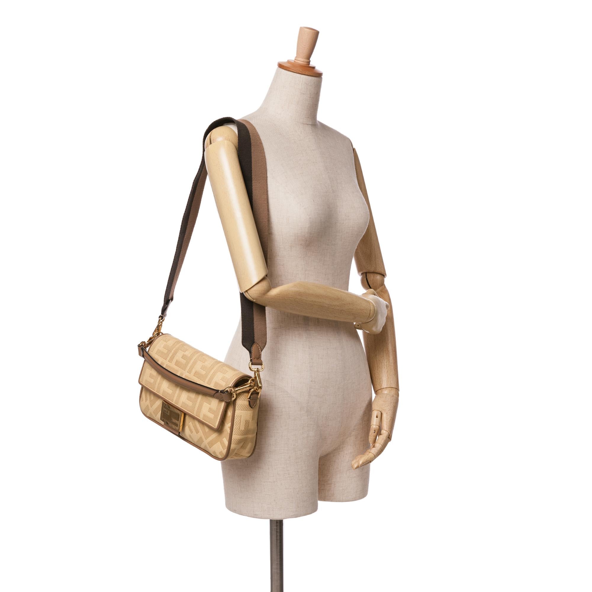 Fendi Zucca Embroidered Canvas Baguette Satchel