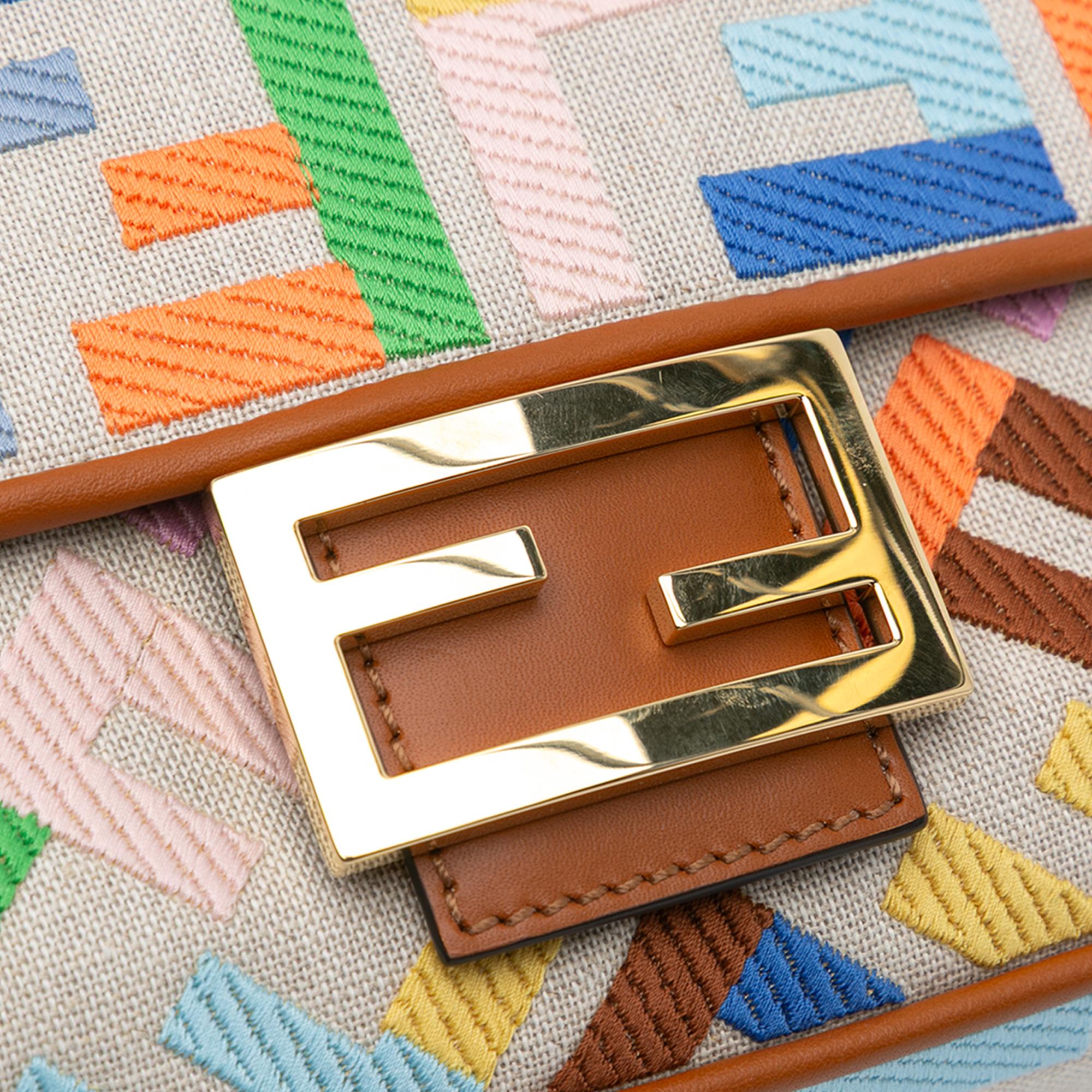 Fendi Zucca Embroidered Canvas Baguette Satchel