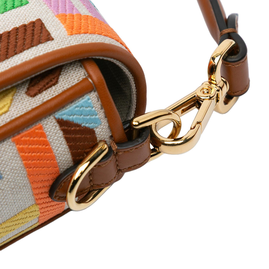 Fendi Zucca Embroidered Canvas Baguette Satchel
