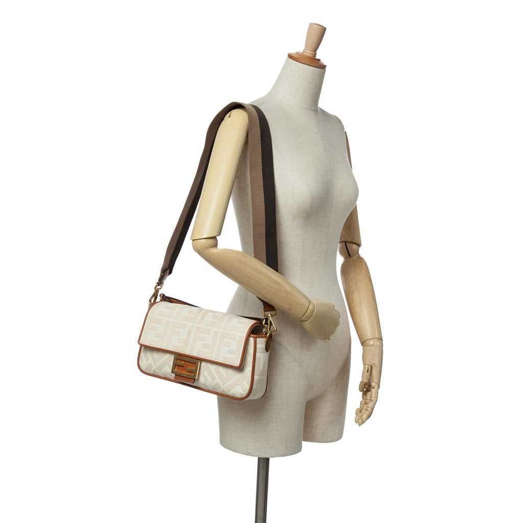 Fendi Zucca Embroidered Canvas Baguette Satchel