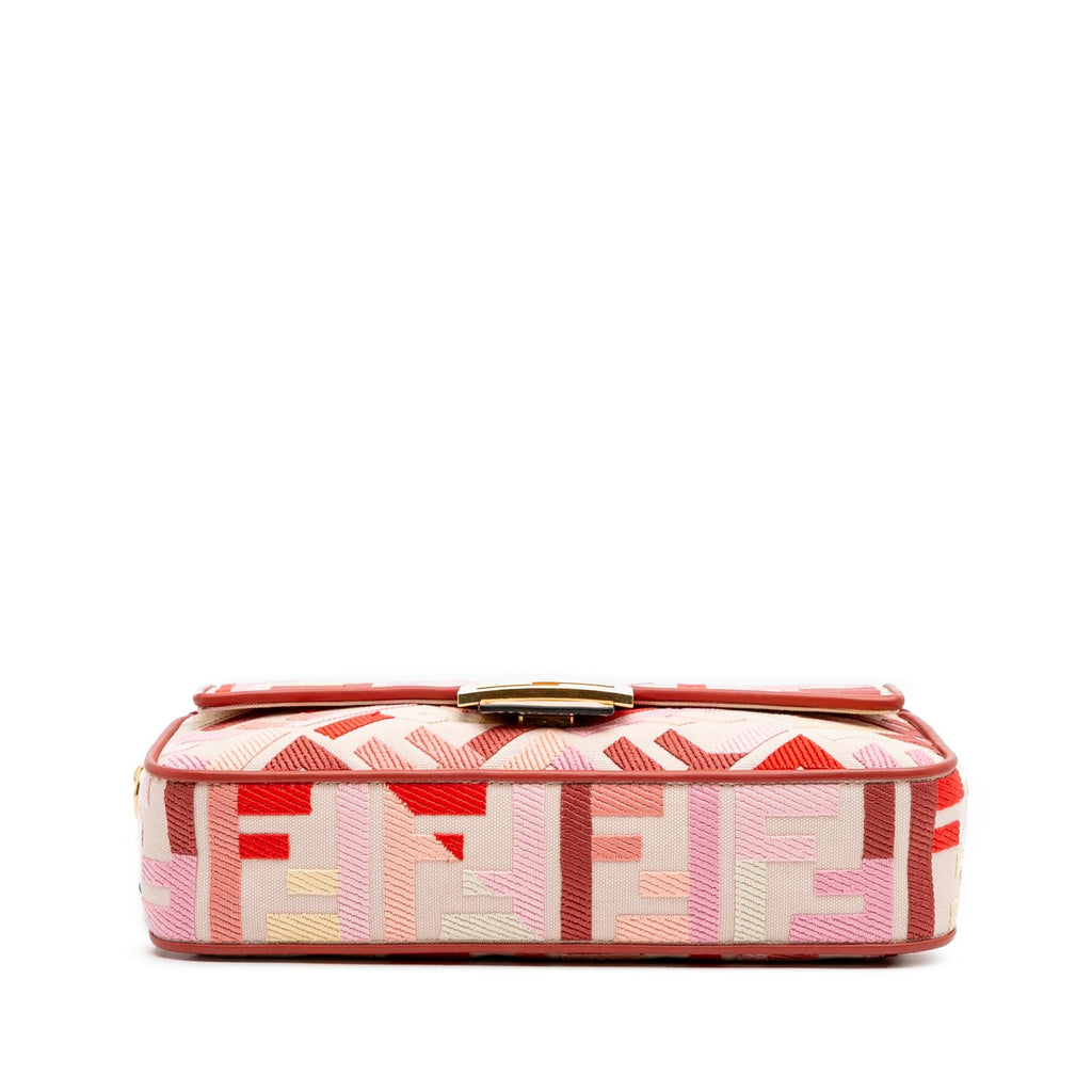 Fendi Zucca Embroidered Canvas Baguette Satchel
