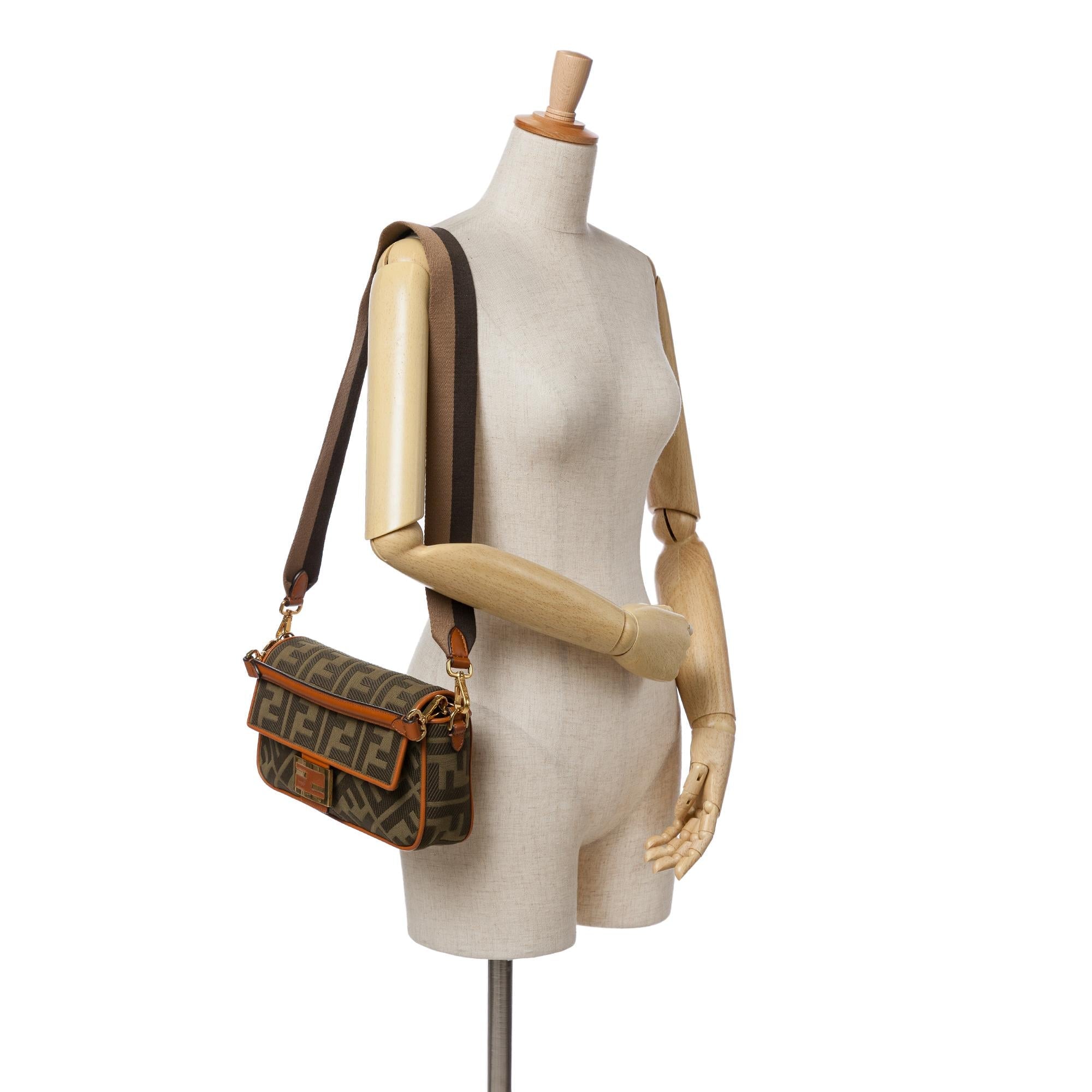 Fendi Zucca Embroidered Canvas Baguette Satchel