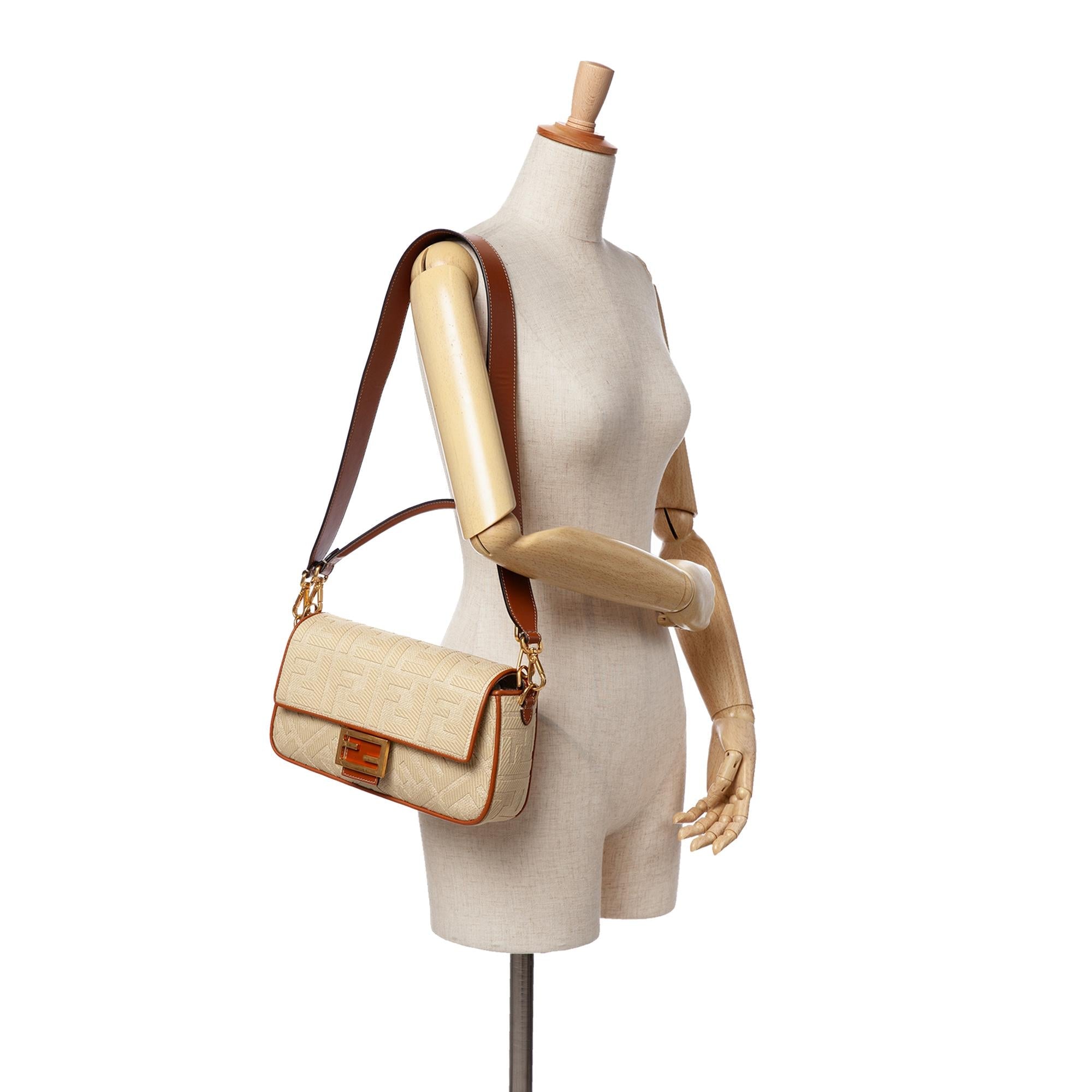 Fendi Zucca Embroidered Canvas Baguette Satchel
