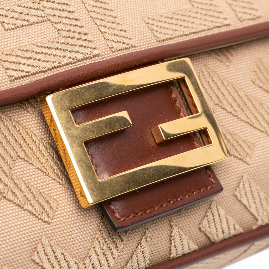 Fendi Zucca Embroidered Canvas Baguette Satchel