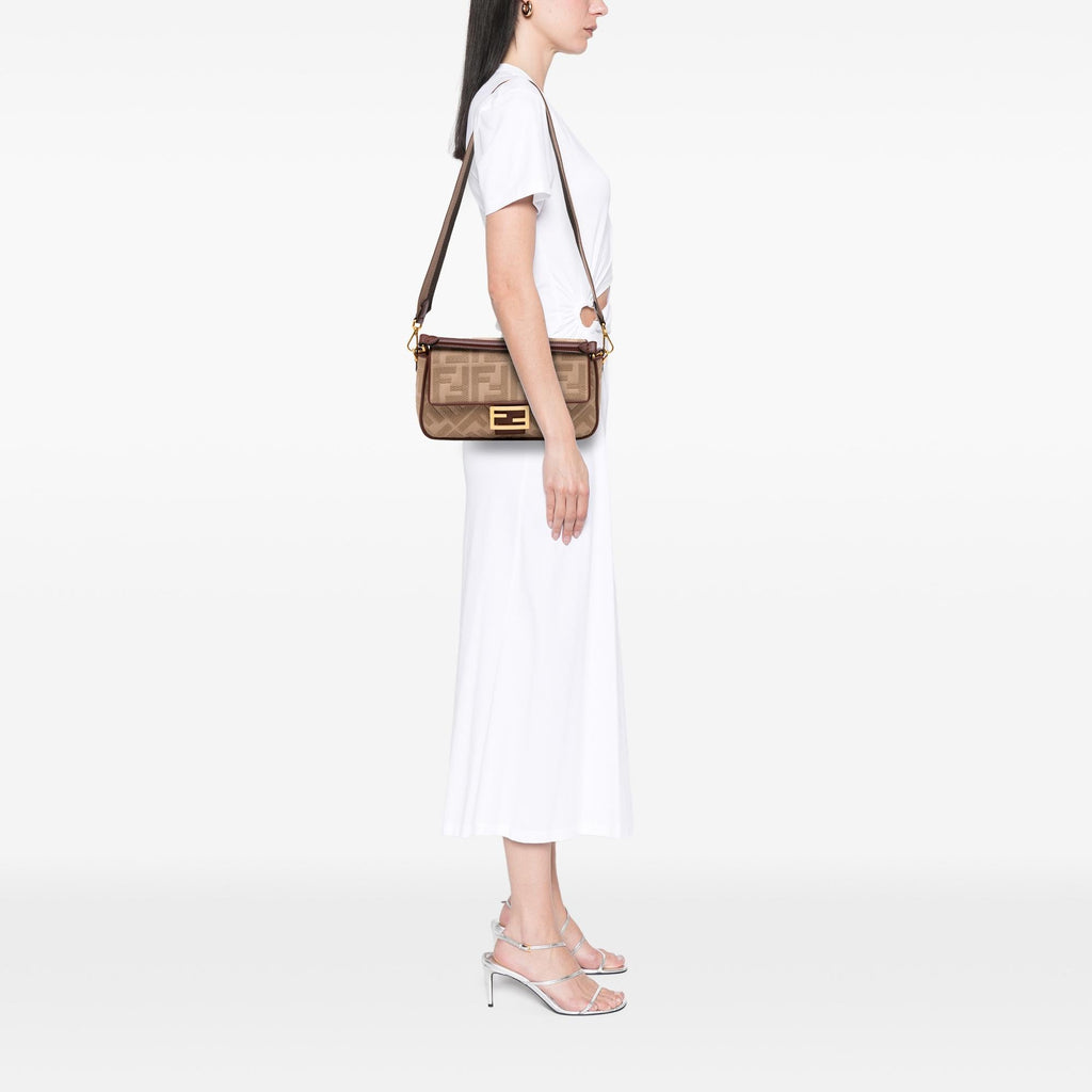 Fendi Zucca Embroidered Canvas Baguette Satchel