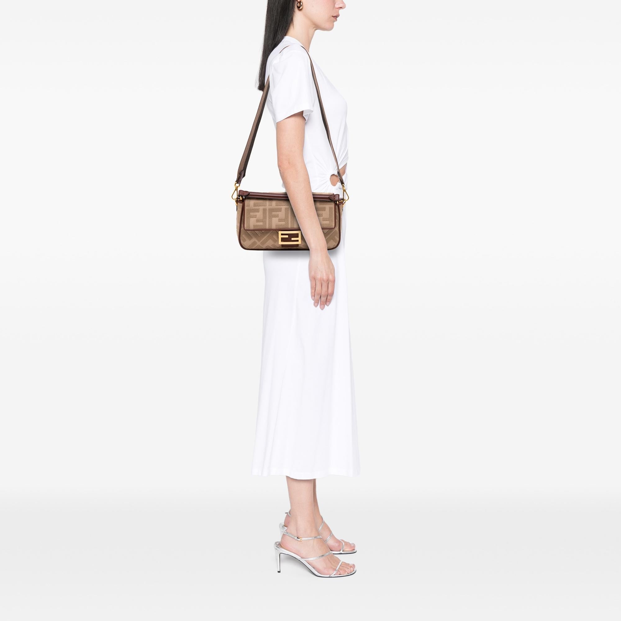 Fendi Zucca Embroidered Canvas Baguette Satchel