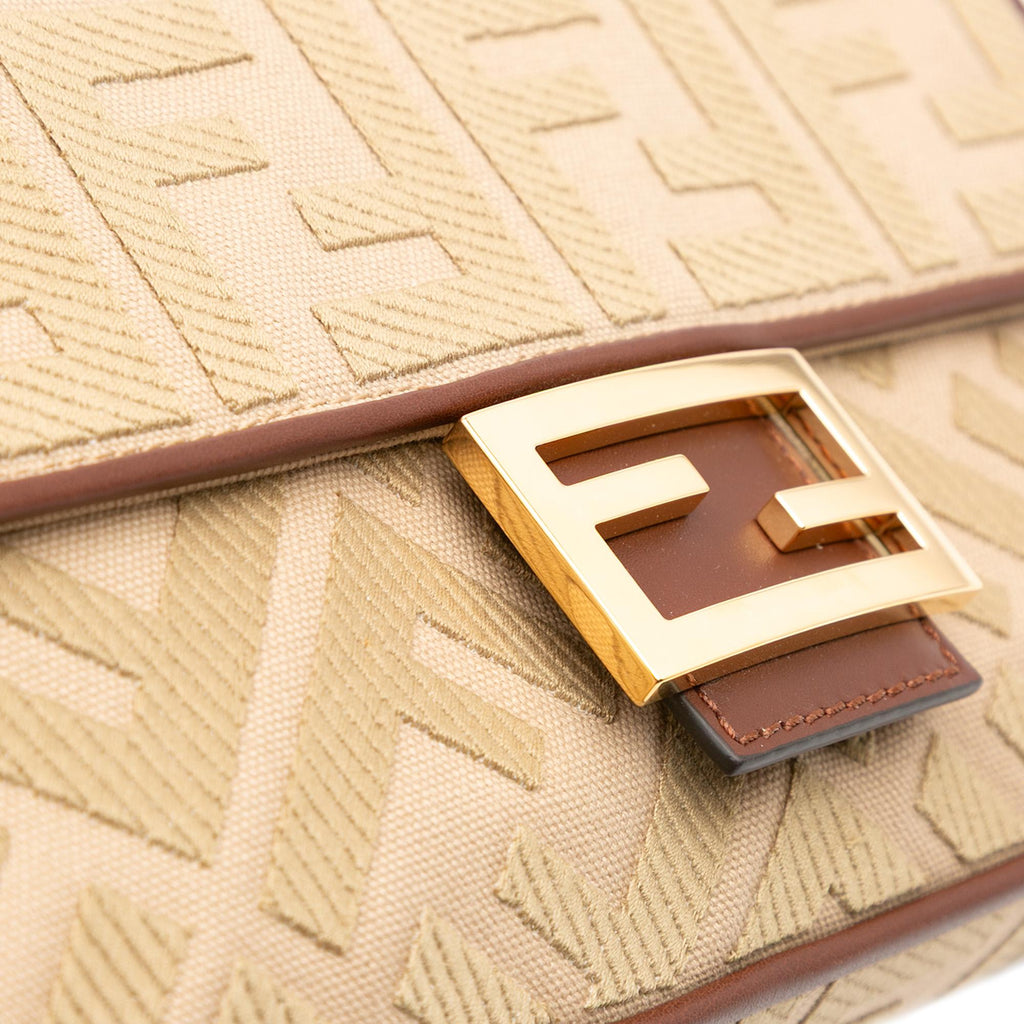 Fendi Zucca Embroidered Canvas Baguette Satchel