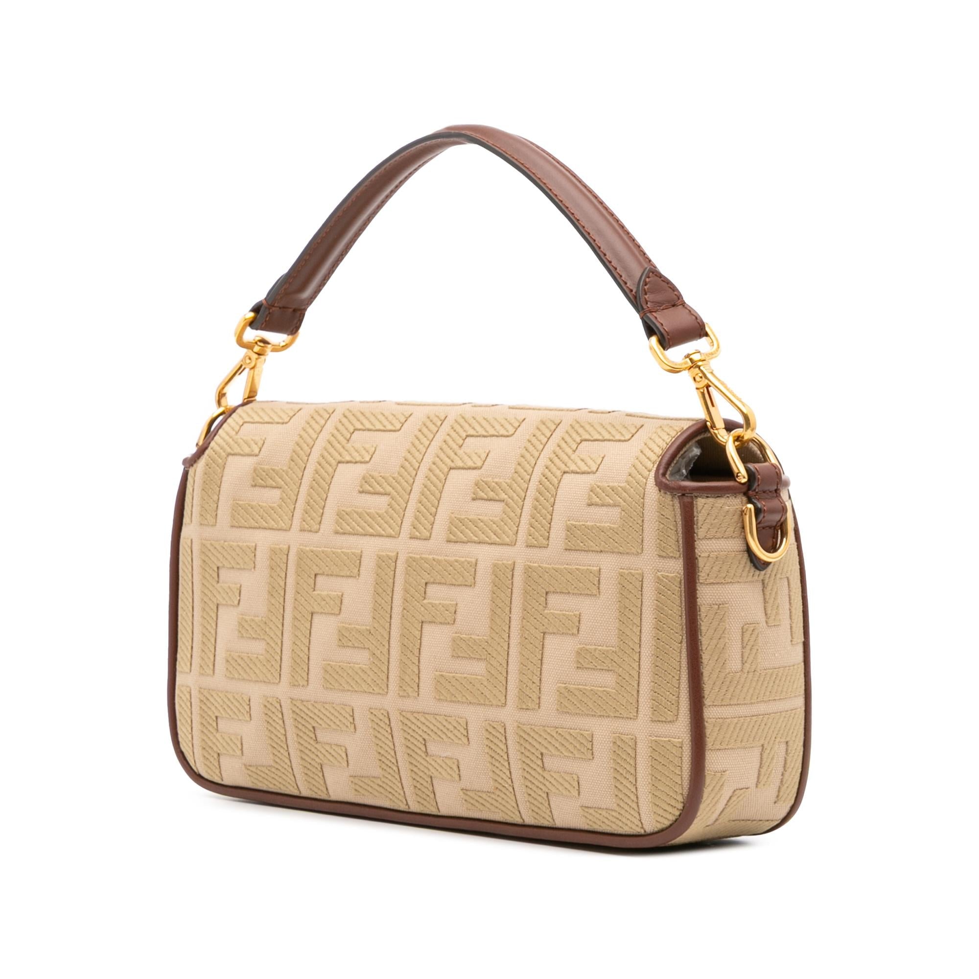 Fendi Zucca Embroidered Canvas Baguette Satchel