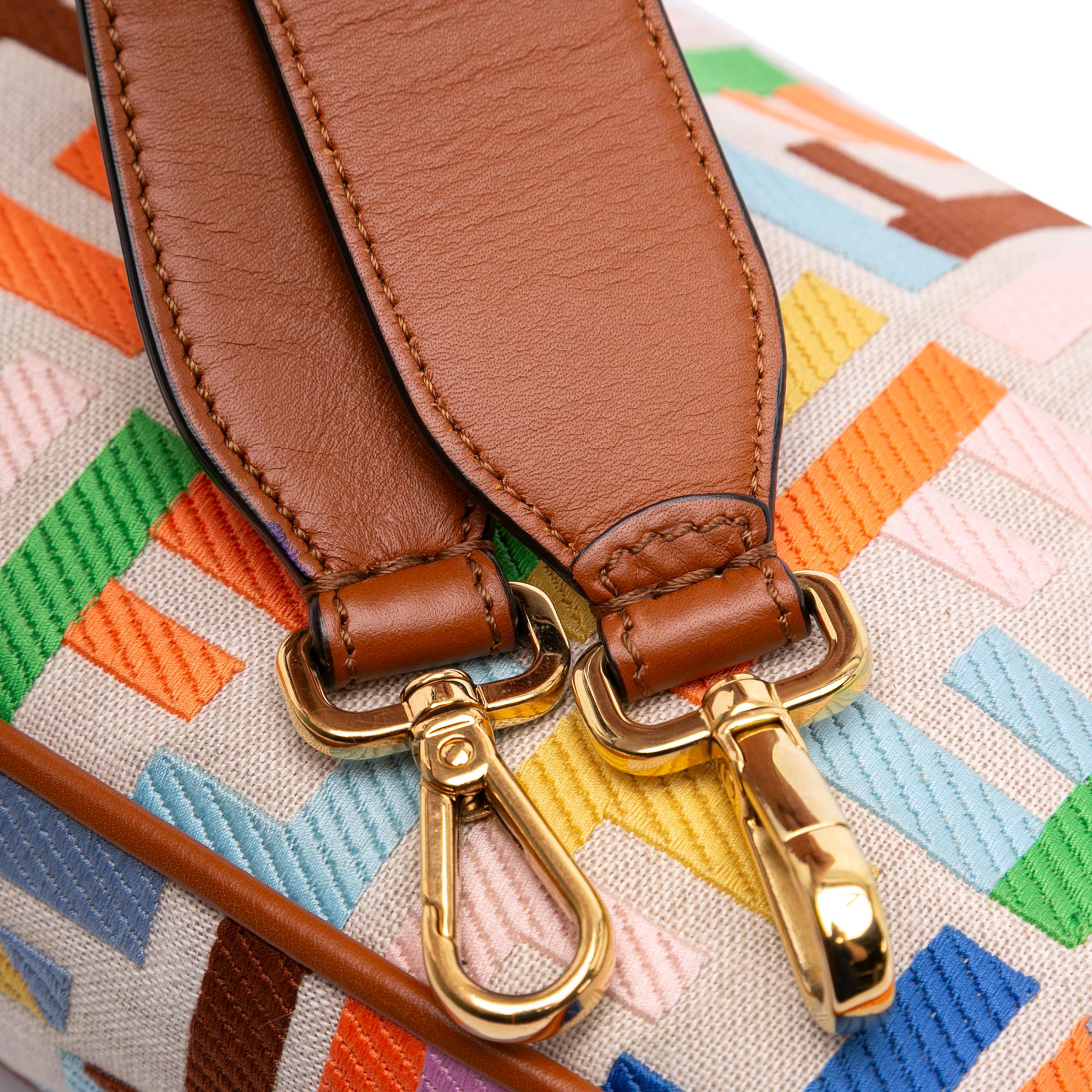 Fendi Zucca Embroidered Canvas Baguette Satchel
