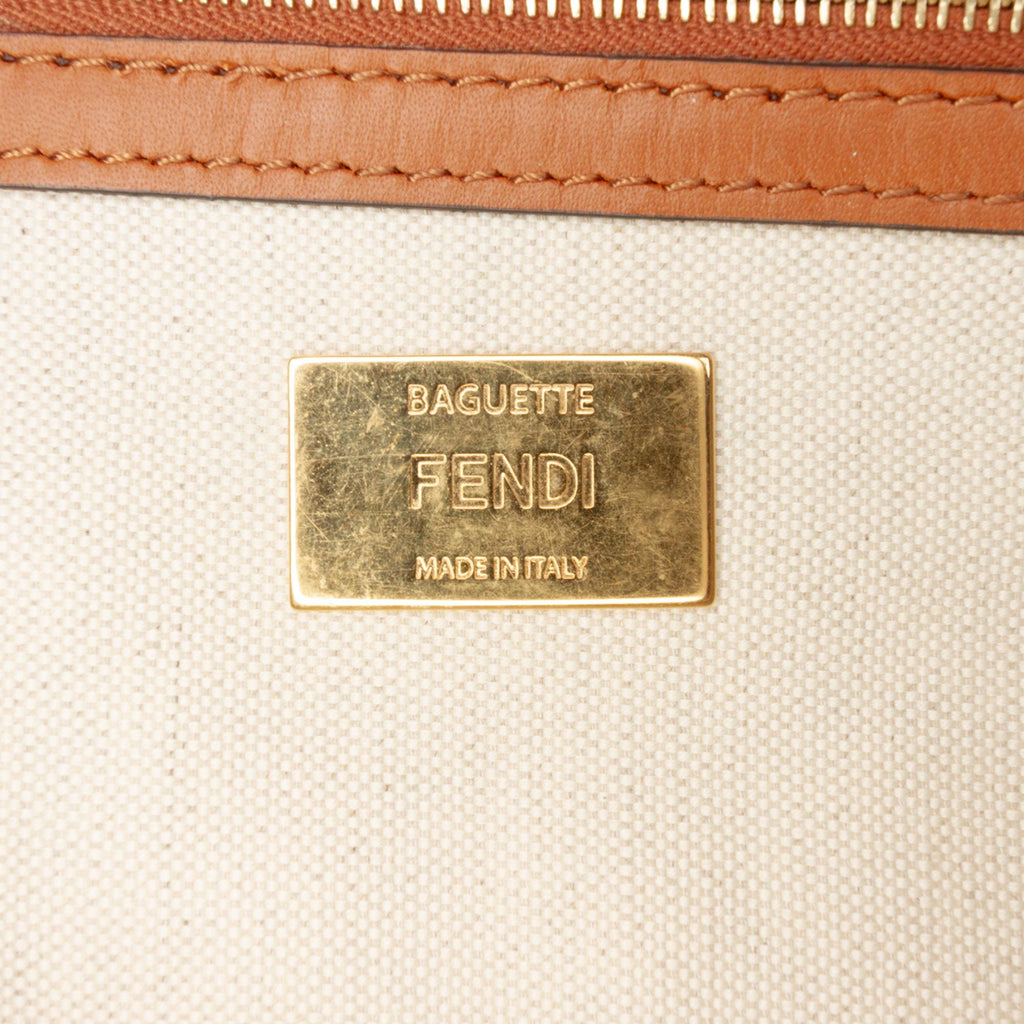 Fendi Zucca Embroidered Canvas Baguette Satchel