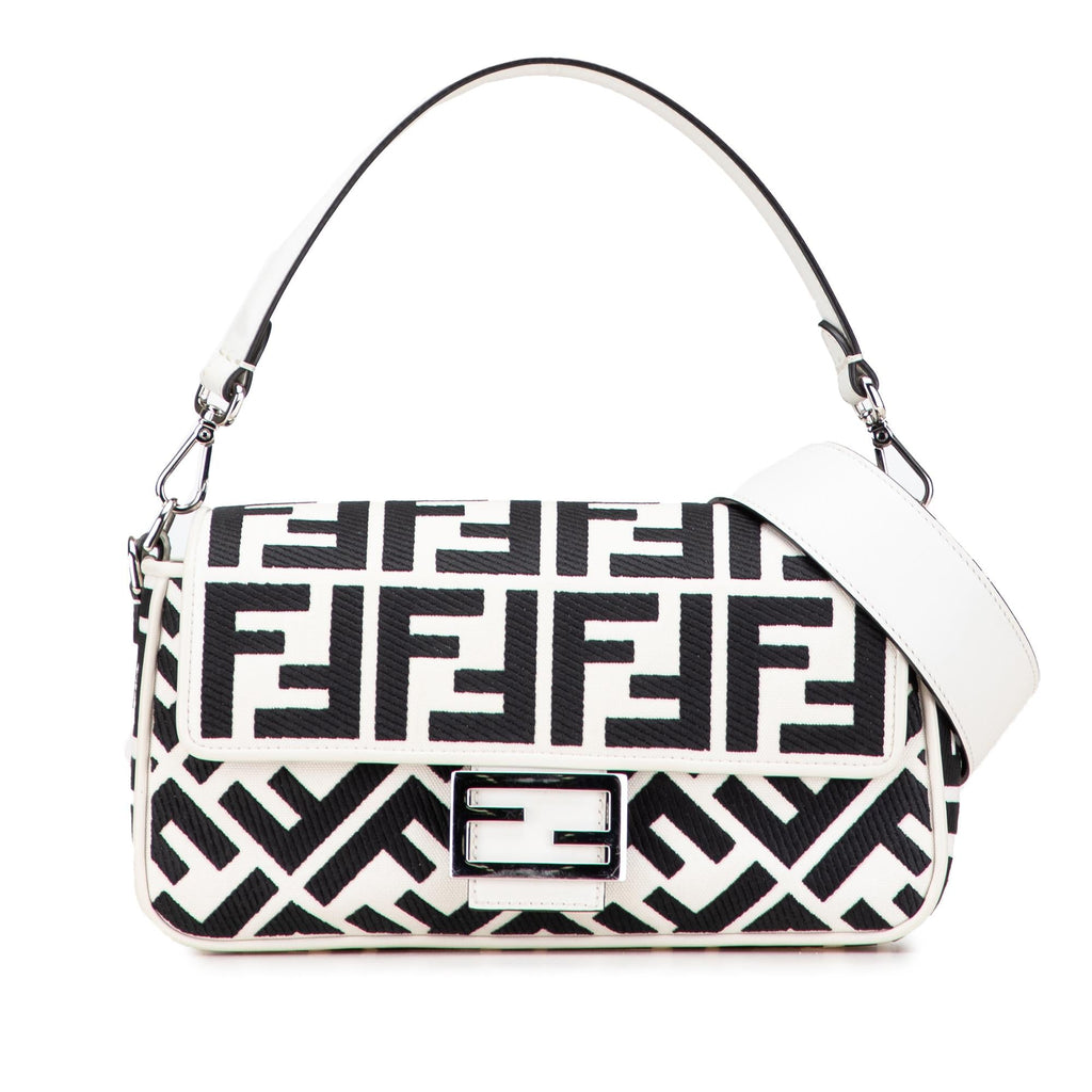 Fendi Zucca Embroidered Canvas Baguette Satchel