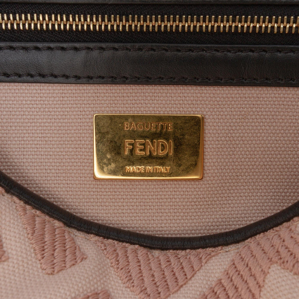Fendi Zucca Embroidered Canvas Baguette Satchel