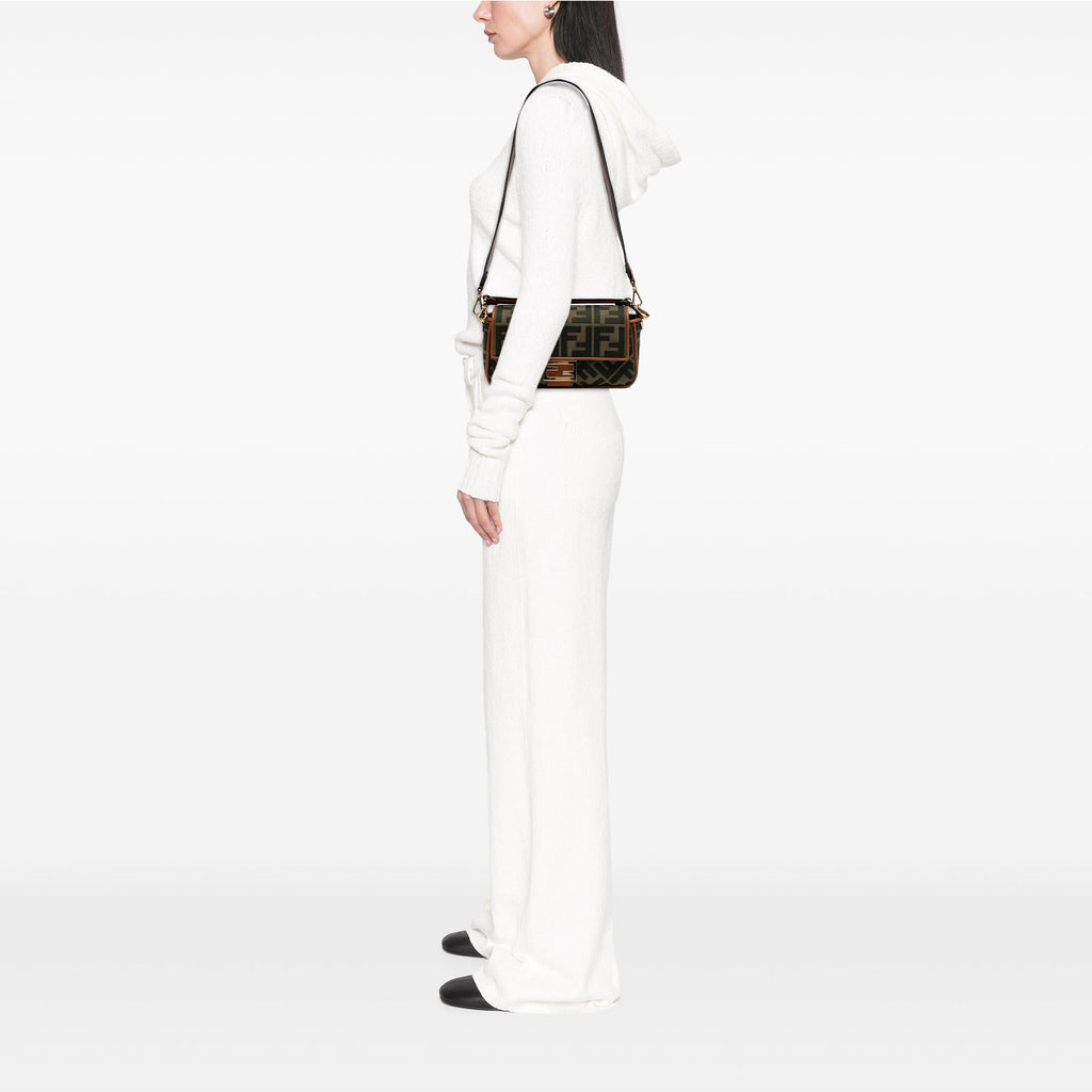 Fendi Zucca Embroidered Canvas Baguette Satchel