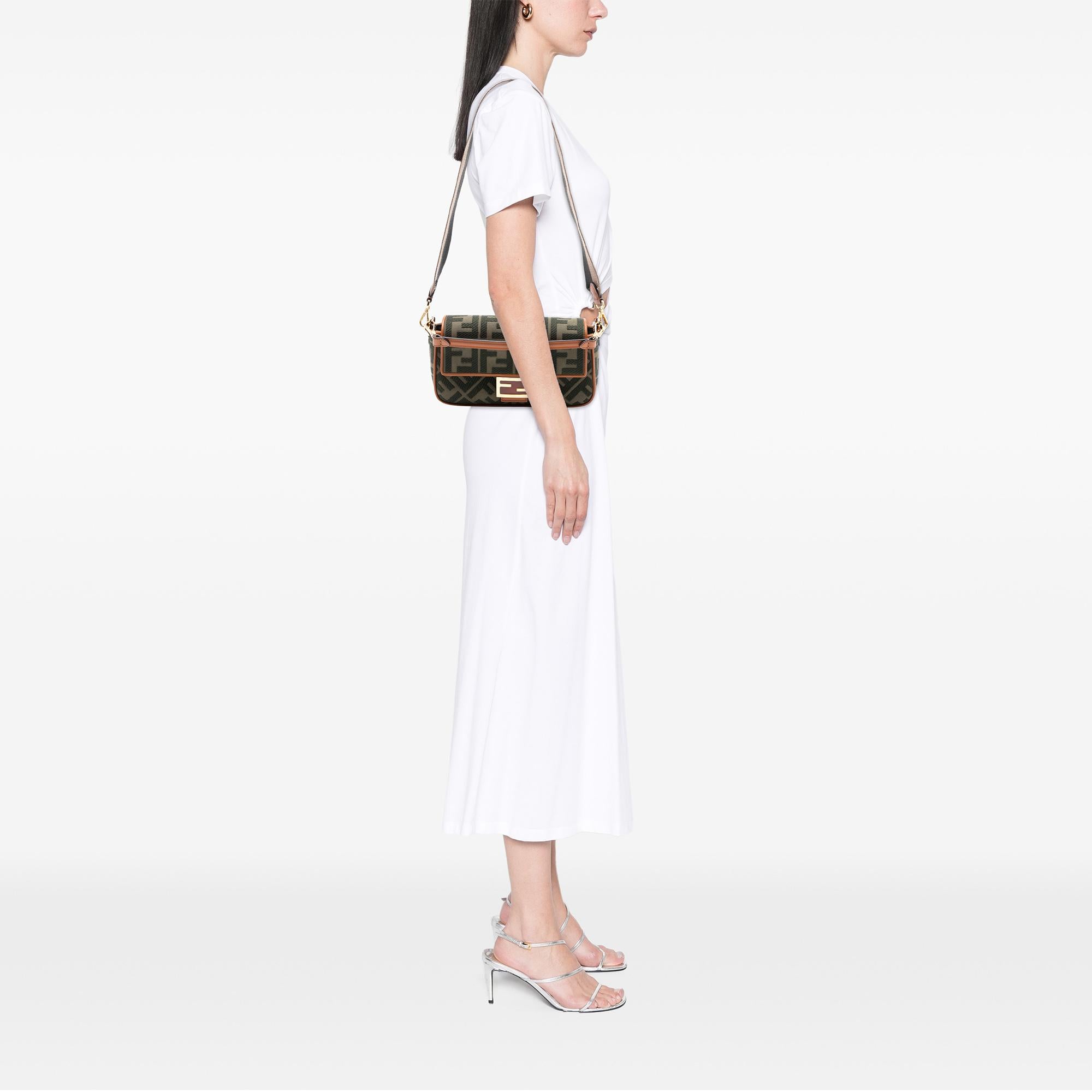 Fendi Zucca Embroidered Canvas Baguette Satchel