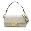 Fendi Zucca Embroidered Canvas Baguette Satchel