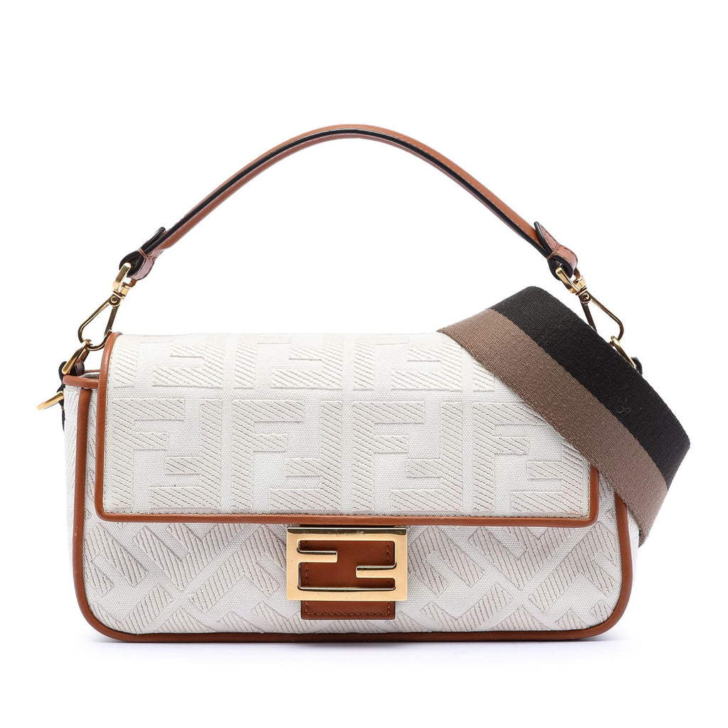 Fendi Zucca Embroidered Canvas Baguette Satchel