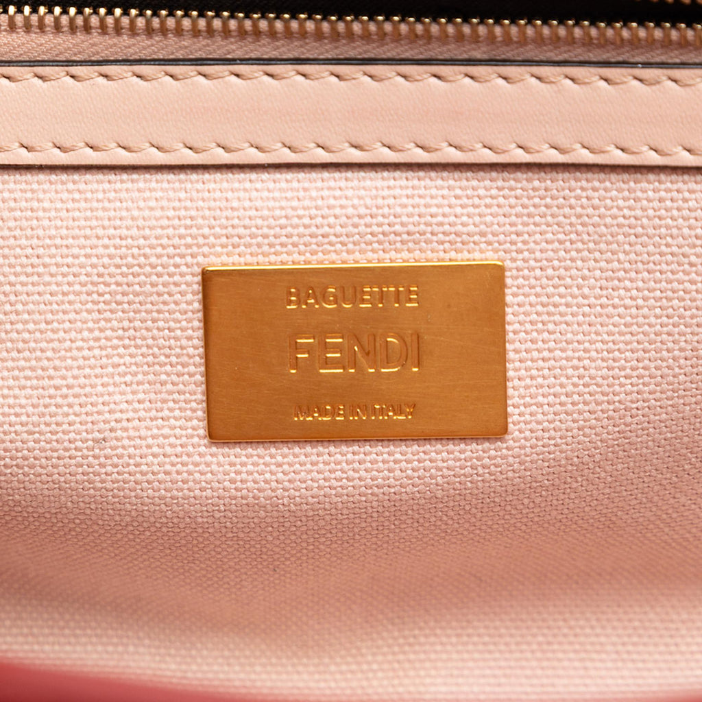 Fendi Zucca Embroidered Canvas Baguette Satchel