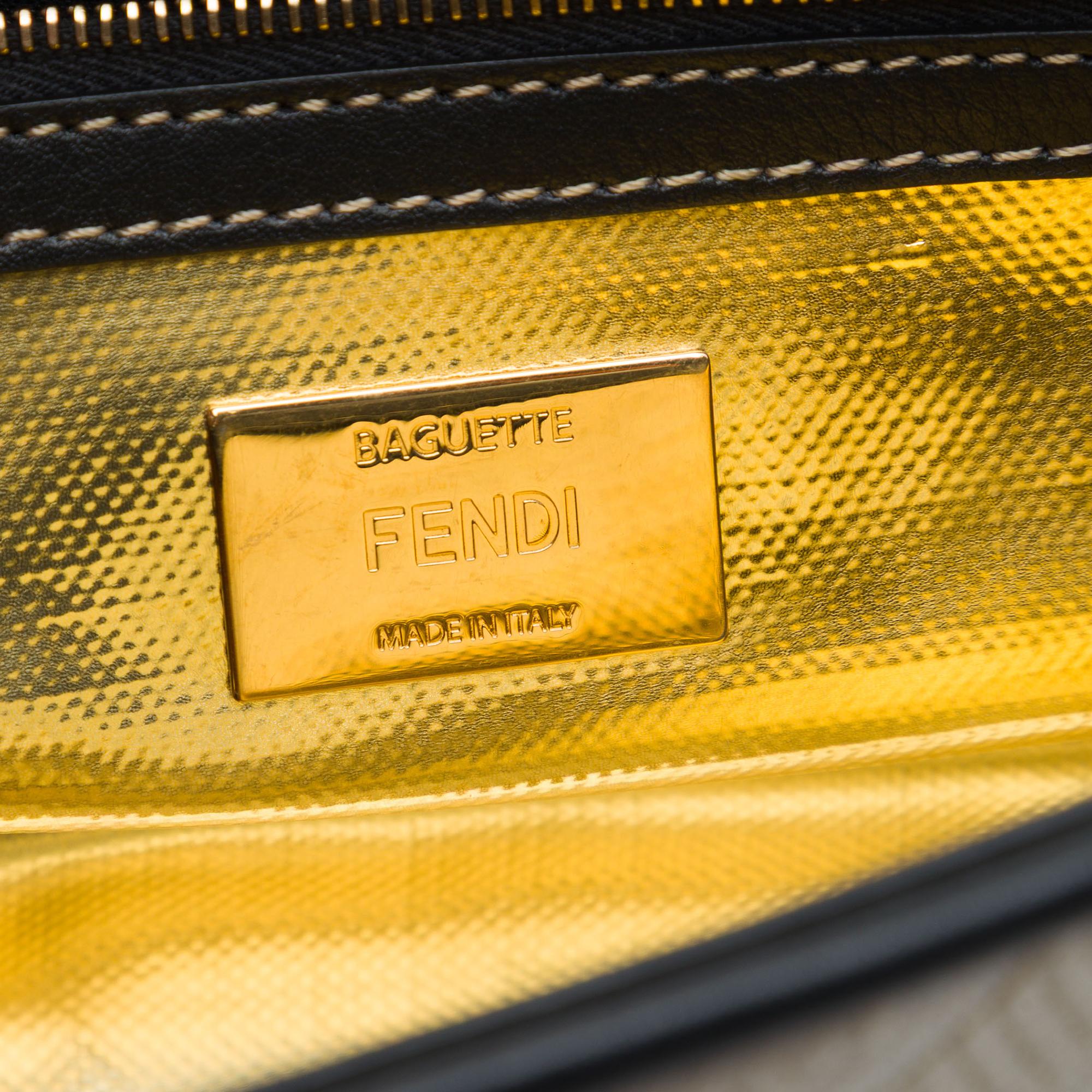 Fendi Zucca Embroidered Canvas Baguette Satchel