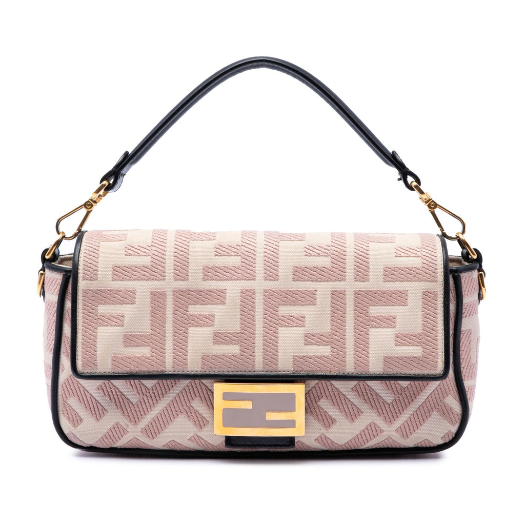 Fendi Zucca Embroidered Canvas Baguette Satchel