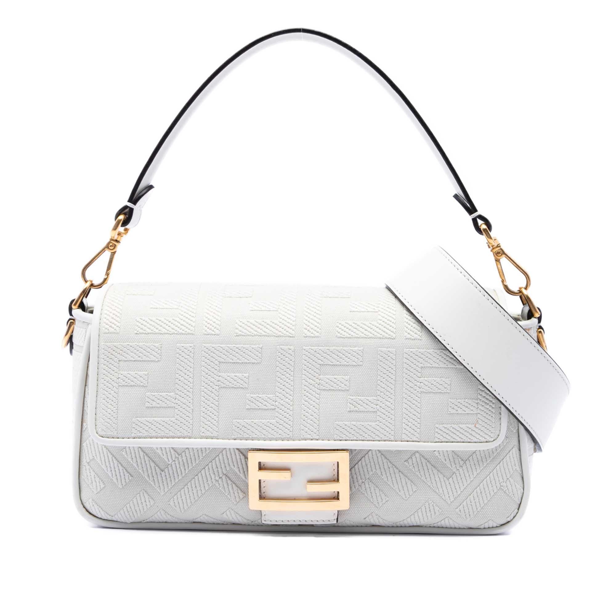 Fendi Zucca Embroidered Canvas Baguette Satchel
