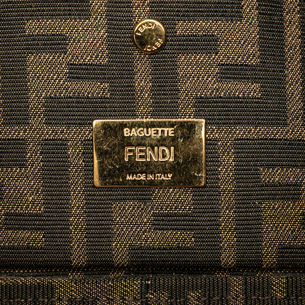 Fendi Zucca Embroidered Canvas Floral Baguette Satchel