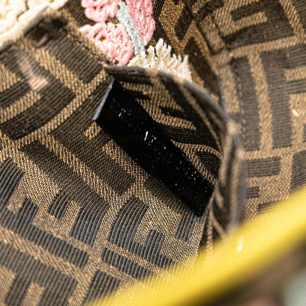 Fendi Zucca Embroidered Canvas Floral Baguette Satchel
