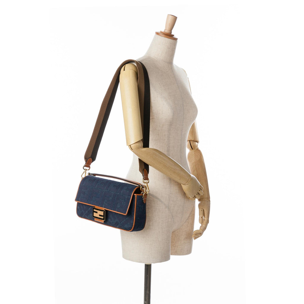 Fendi Zucca Embroidered Denim Baguette Satchel (SHG-1q9dga)