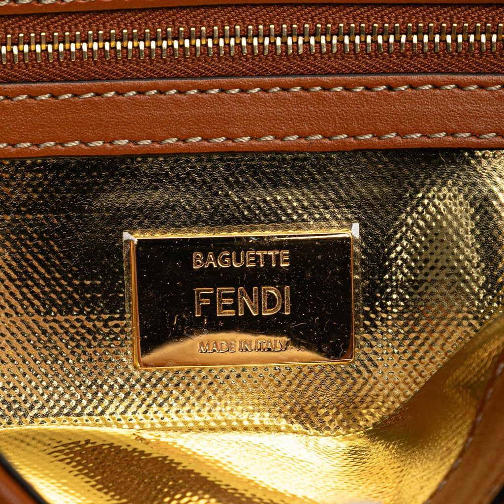 Fendi Zucca Embroidered Denim Baguette Satchel