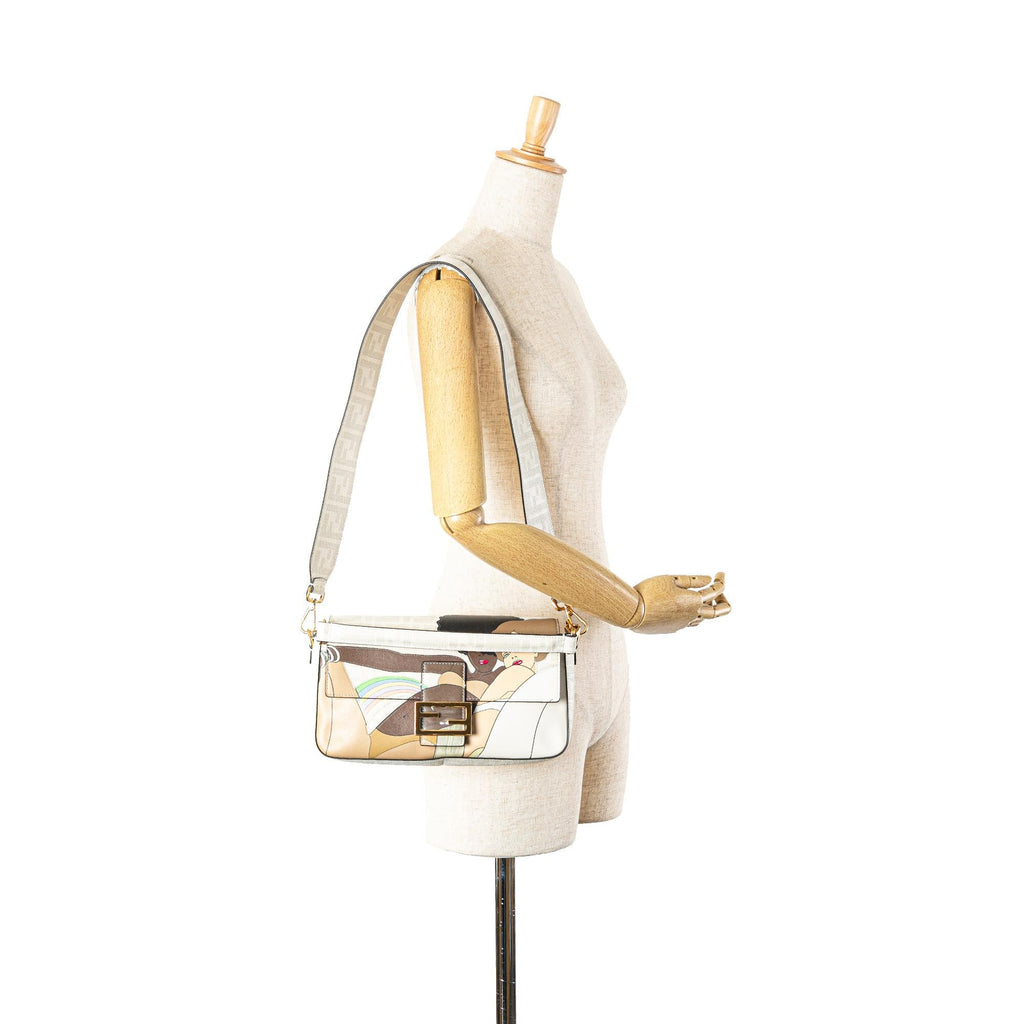 Fendi Zucca Graphic Print Coated Canvas Bikini Girls Baguette Satchel