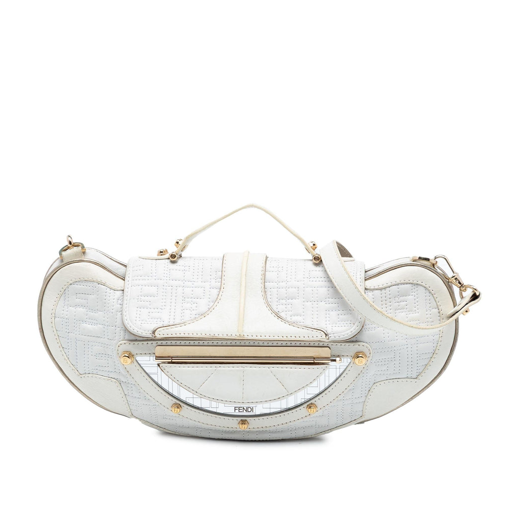 Fendi Zucca Stitched Leather Mirrored Vanity Bag