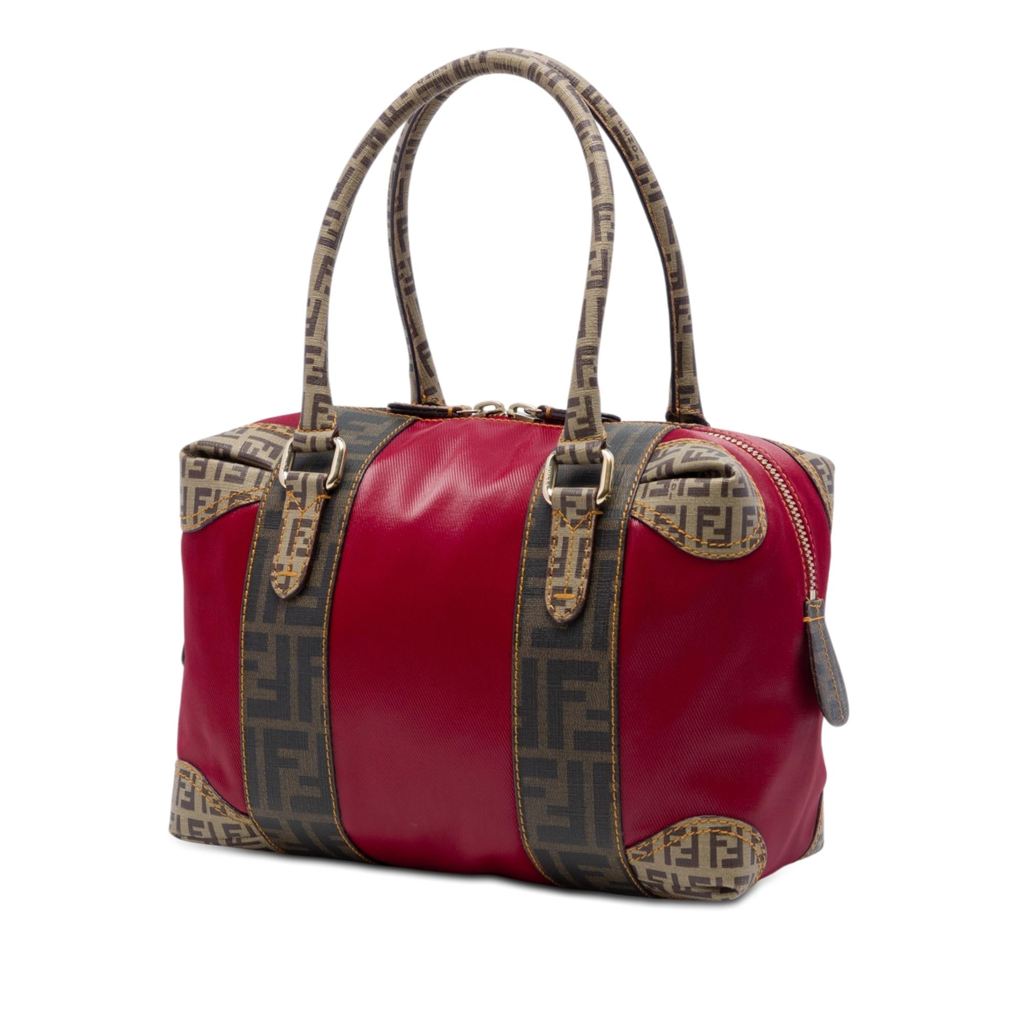 Fendi Zucca Trimmed Coated Canvas Mixed Media Boston Bag