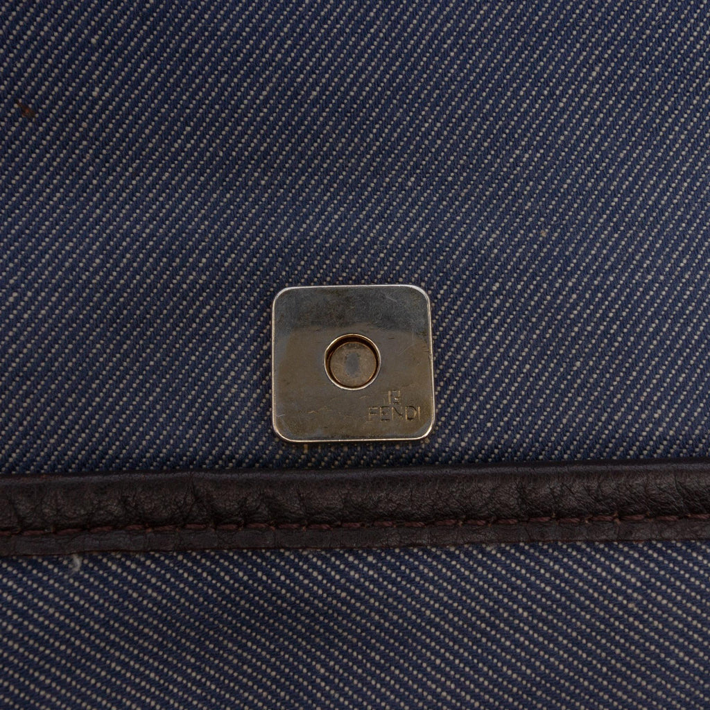 Fendi Zucca Trimmed Denim Buckle Flap Bag