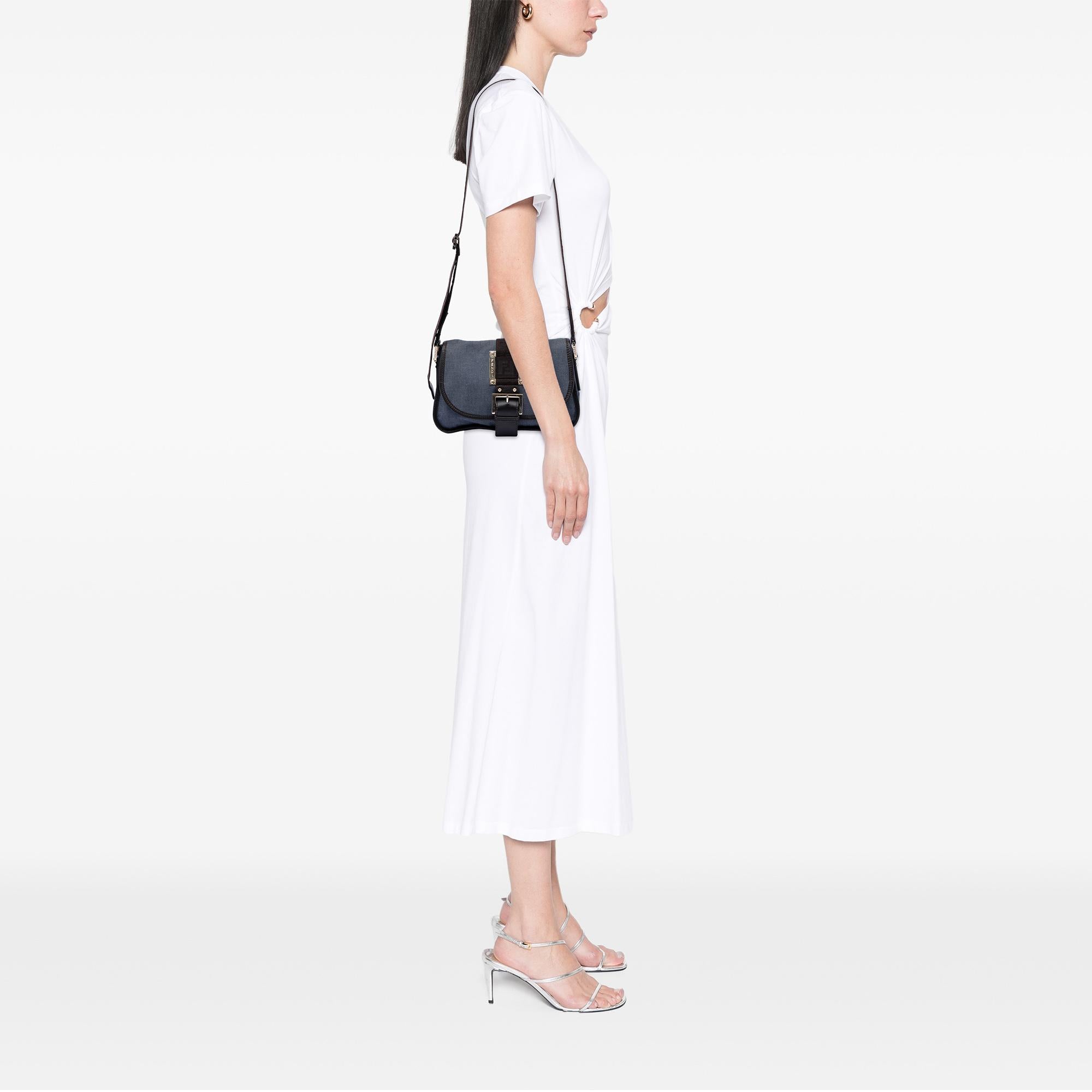 Fendi Zucca Trimmed Denim Buckle Flap