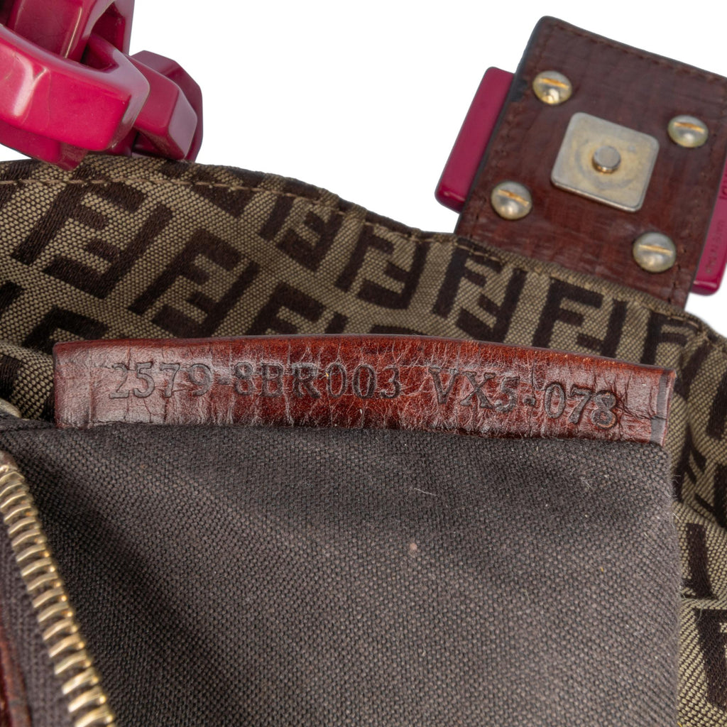 Fendi Zucchino Canvas Double Flap Chain Shoulder Bag