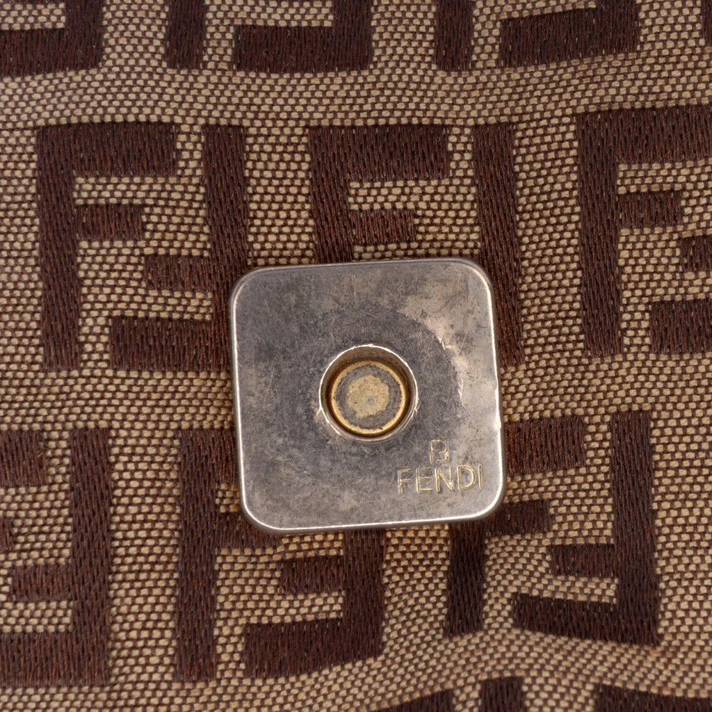 Fendi Zucchino Canvas Double Flap Chain Shoulder Bag