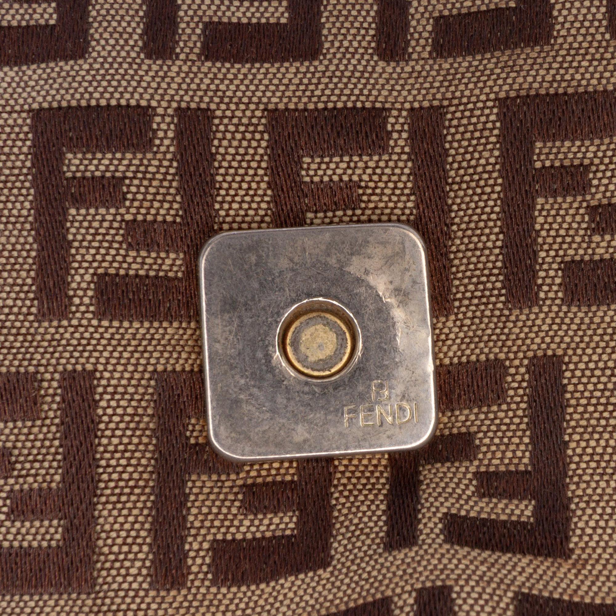 Fendi Zucchino Canvas Double Flap Chain Shoulder Bag
