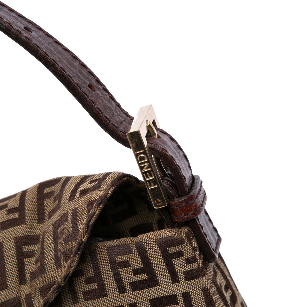 Fendi Zucchino Canvas Double Flap Chain Shoulder Bag