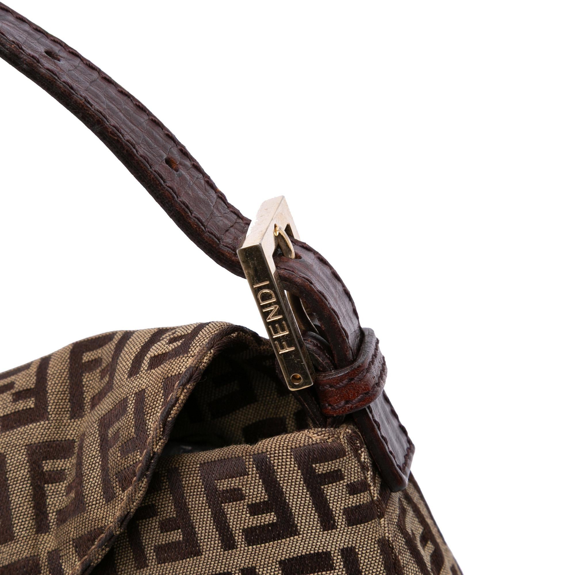 Fendi Zucchino Canvas Double Flap Chain Shoulder Bag