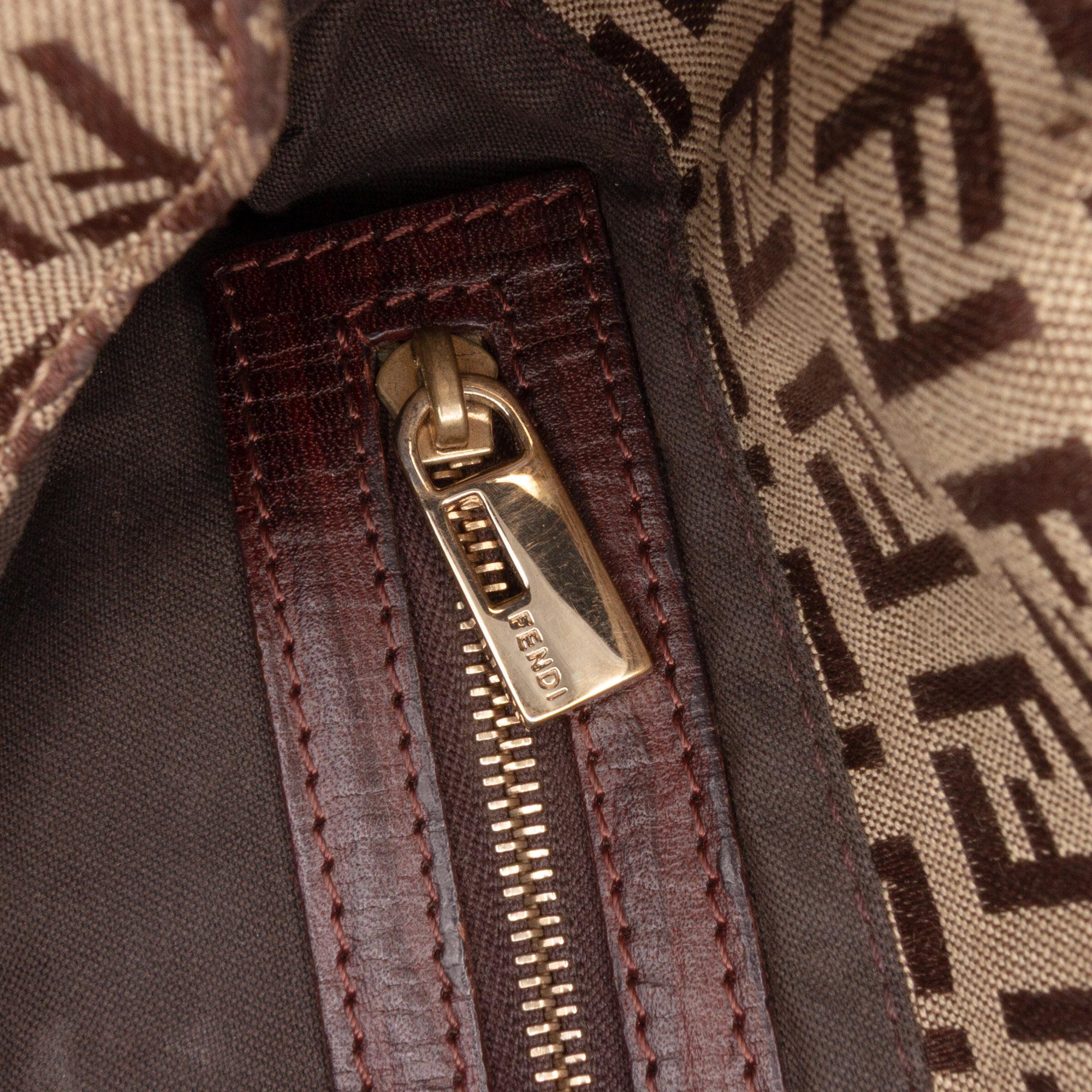 Fendi Zucchino Canvas Double Flap Chain Shoulder Bag
