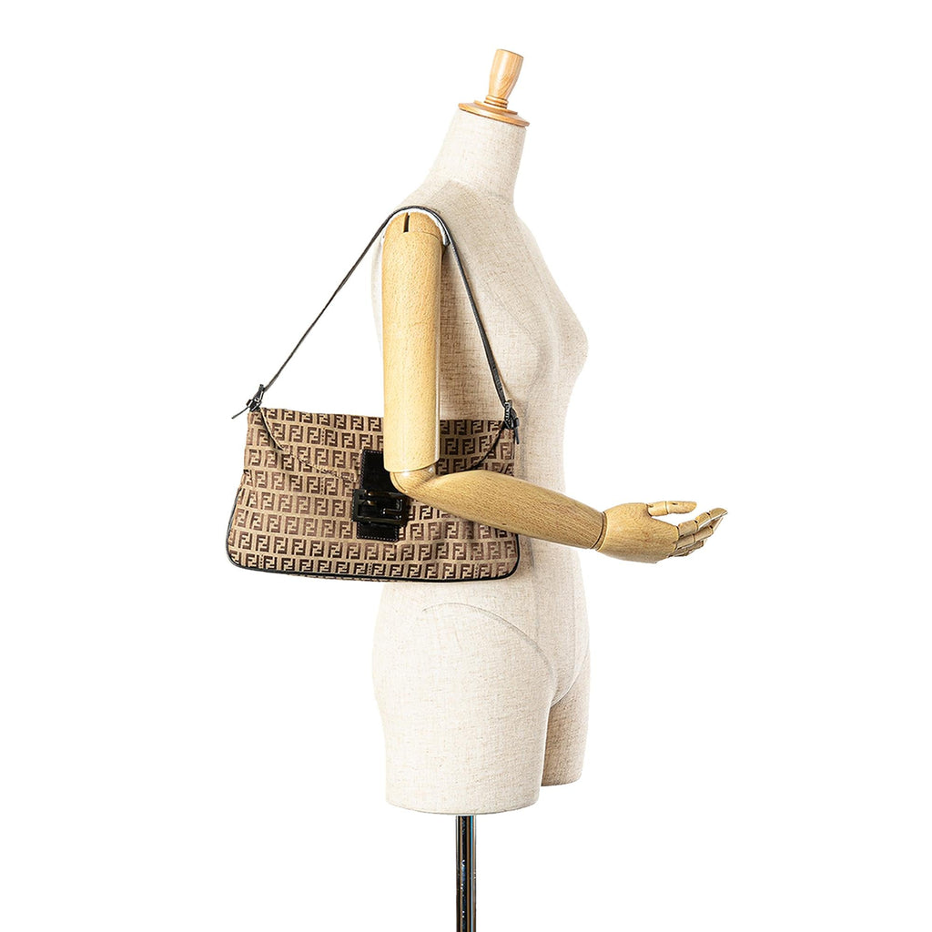 Fendi Zucchino Canvas Double Flap Shoulder Bag