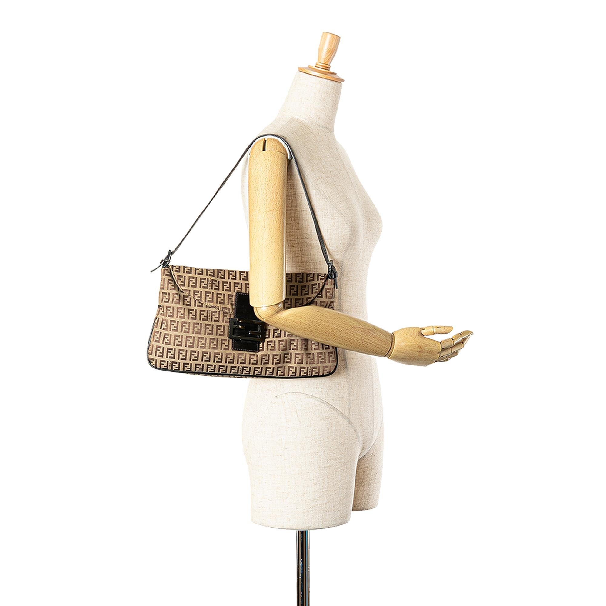 Fendi Zucchino Canvas Double Flap Shoulder Bag
