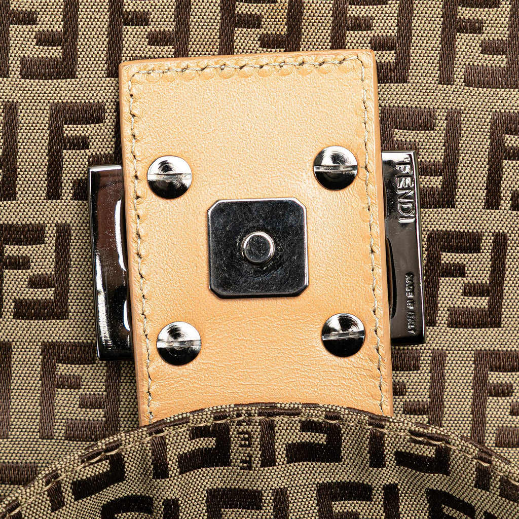 Fendi Zucchino Canvas Double Flap Shoulder Bag
